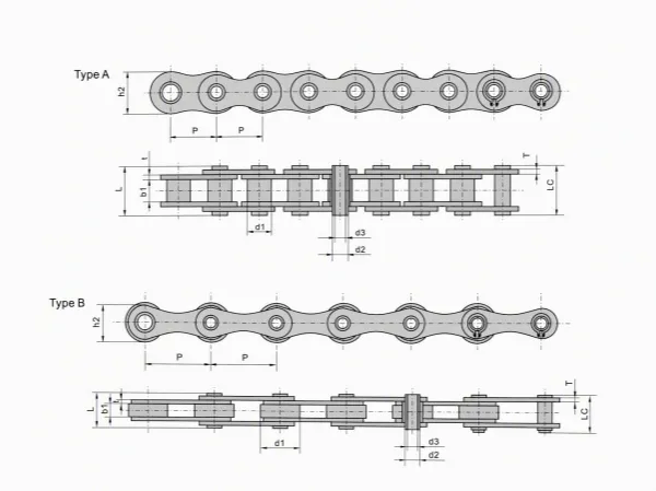 Hollow pin chain for conveyor systems and industrial equipment attachments
